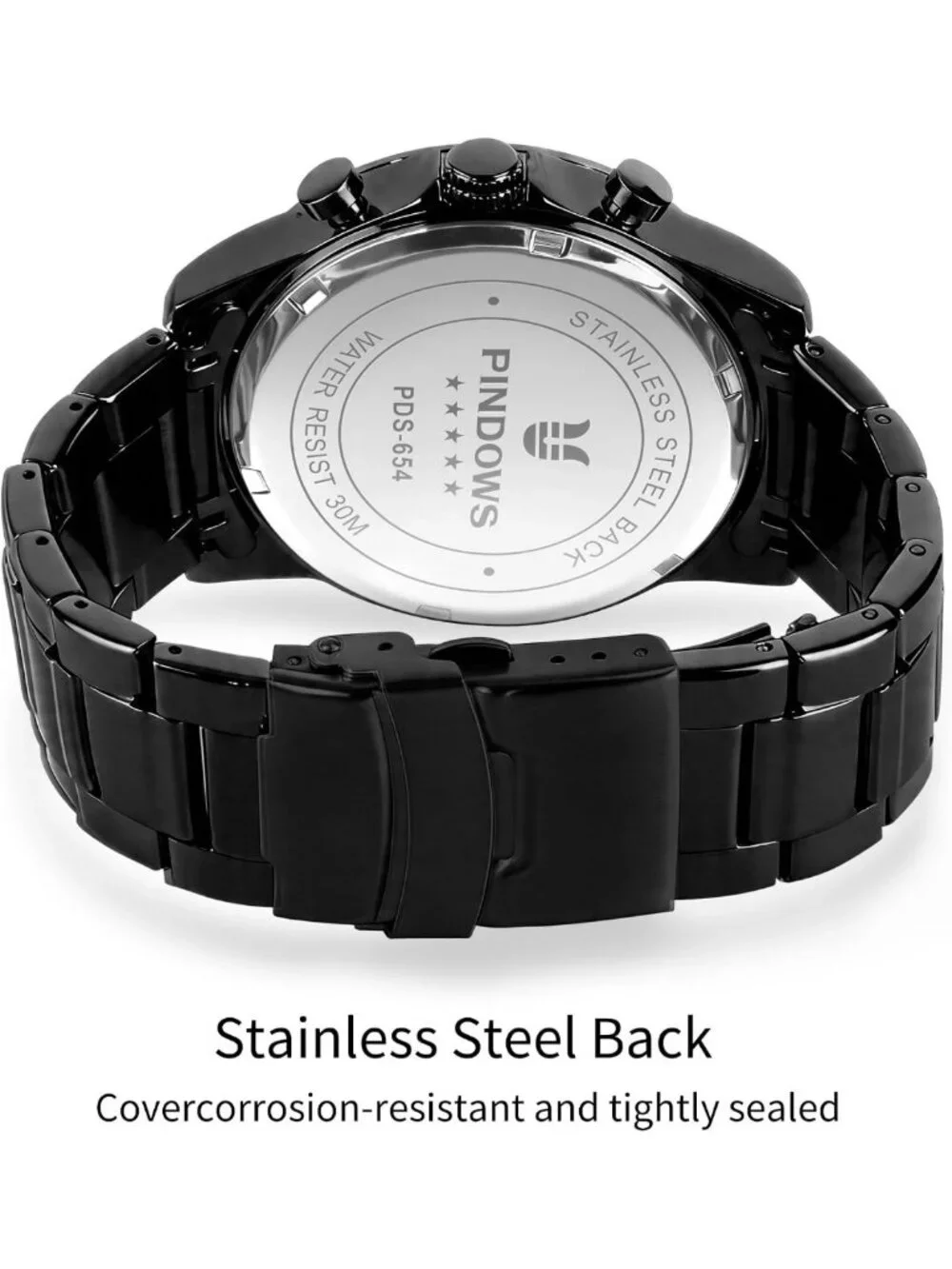 Men's Black Minimalist Chronograph Watch | Stainless Steel, Water Resistant